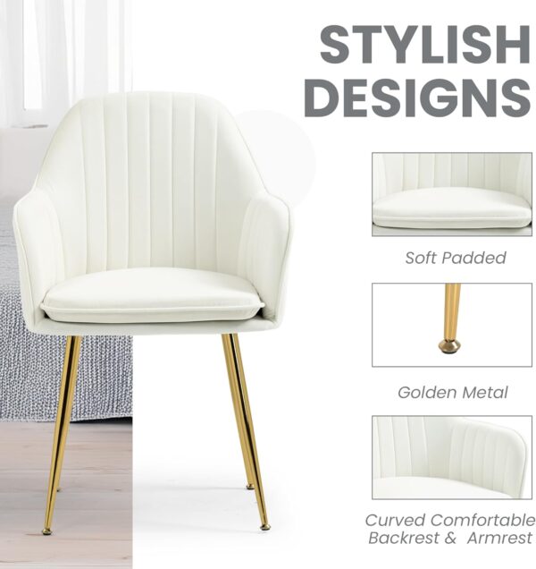 ECOTOUGE Velvet Dining Chairs Set of 2, Modern Arm Chair with Golden Metal Legs, Living Room Accent Chairs for Kitchen, Beige