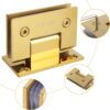 2Pack Glass Gold Shower Door Hinges Stainless Steel 90 Degree Heavy Duty Brushed Gold Shower Door Hinges Replacement Parts with Mounting Hardware, Bathroom Gate Clamp for 3/8” to 1/2”Glass