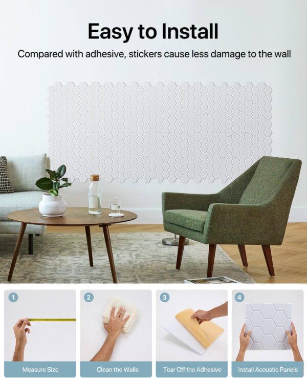 12 Pack Acoustic Panels Self Adhesive, Acoustic Wall Panels 12"×12"×0.4" High Density Soundproof Wall Panels, Honeycomb Sound Proof Foam Panels For Walls, Ceiling, Door White