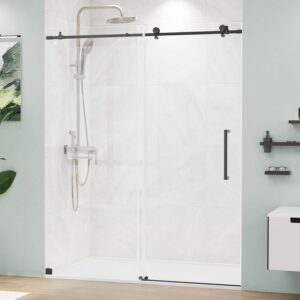 Glass Shower Door 56-60" W x 72" H, Frameless Sliding Shower Door 5/16"(8mm) Thick SGCC Tempered Glass Easy Clean, Shower Sliding Door with Stainless Steel Handle and Hardware in Matte Black