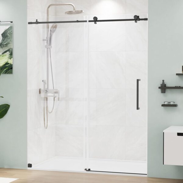 Glass Shower Door 56-60" W x 72" H, Frameless Sliding Shower Door 5/16"(8mm) Thick SGCC Tempered Glass Easy Clean, Shower Sliding Door with Stainless Steel Handle and Hardware in Matte Black