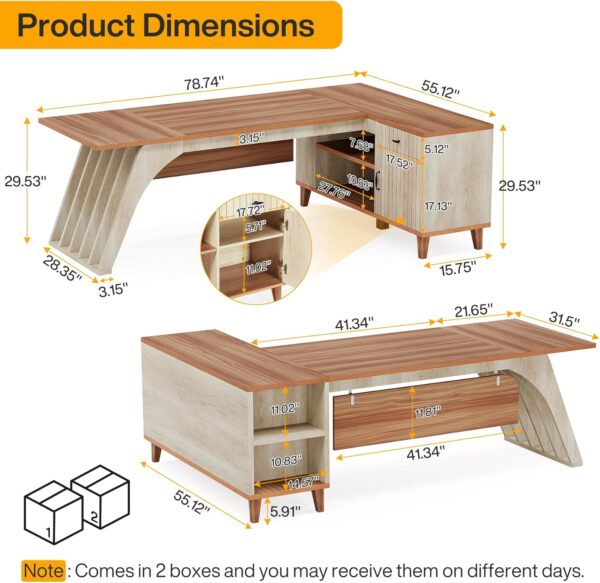 Tribesigns L-Shaped Executive Office Desk, 78.74" Large Computer Desk with Drawer and Lateral File Cabinet, Home Business Workstation Set with Storage Shelves, Walnut & Oak