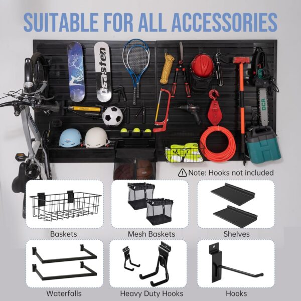 Slatwall Panels 4'x 8' Garage Slat Wall Storage Systems, Slat Wall Paneling Garage Wall Organizer, Black Slat Board PVC Wall Panels Slatwall Displays Garage Tool Organizer Wall Mount Ladder Bike Rack