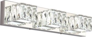 ZUZITO Modern Bathroom Vanity Lights - Crystal 3 Light Vanity Lighting Fixtures - Chrome Bathroom LED Light Fixture Over Mirror 6000K Cool White Light