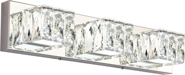ZUZITO Modern Bathroom Vanity Lights - Crystal 3 Light Vanity Lighting Fixtures - Chrome Bathroom LED Light Fixture Over Mirror 6000K Cool White Light