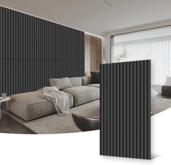 Wood Slat Wall Panel | 2 Pcs Soundproof Wall Panels 48" x 24.5" Wood Wall Panels 3D Sound Dampening Panels Wall Decoration - Matte Black