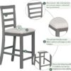 TREXM 5-Piece Multi-Functional Rubber Wood Counter Height Dining Set with Padded Chairs and Integrated 9 Bar Wine Compartment, Wineglass Holders for Dining Room (Gray)