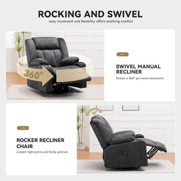COMHOMA Manual Recliner Chair Set，Fabric Reclining Sofa Chair with Cup Holders, Upholstered Recliner with Side Pockets Suitable for Living Room Furniture （3+1+1）