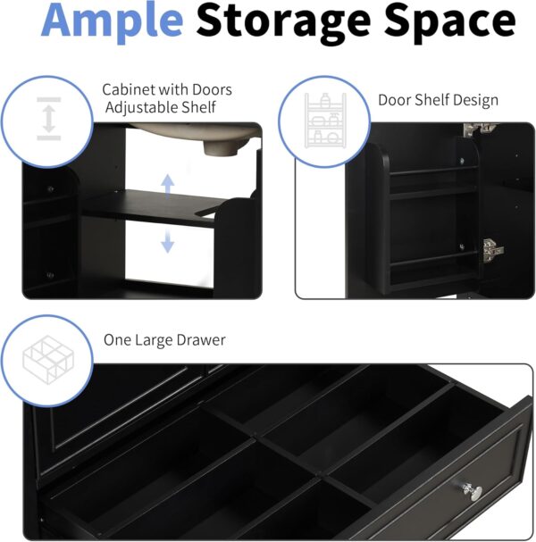 Linique 30" Modern Bathroom Vanity with Sink Combo Set, Solid Wood Frame Multi-Functional Bathroom Storage Cabinet with 2 Soft Closing Doors and a Drawer, Adjustable Shelf, Black