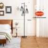 Dimmable Floor Lamp, 3 x 800LM LED Edison Bulbs Included, Farmhouse Industrial Floor Lamp Standing Tree Lamp with Elegant Cage Tall Lamps for Living Room Bedroom Office - Black