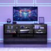 Black TV Stand for 65/75/80/85 Inch TVs with RGB LED Lights,32'' Tall Modern High Gloss Entertainment Center Cabinet Stands with Storage Shelves and Doors,TV Media Console Table for Living Room