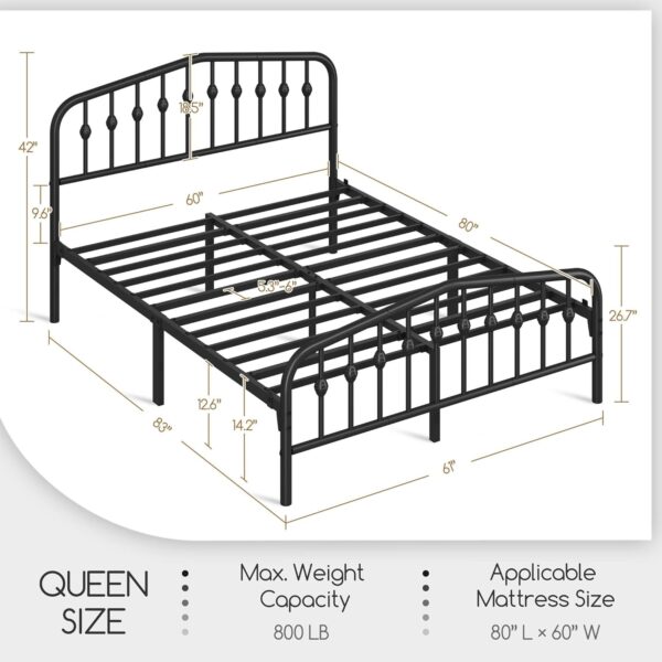 Yaheetech Queen Bed Frames Metal Platform Bed with Victorian Style Wrought Iron Headboard and Footboard/Easy Assembly/No Box Spring Needed/Black Queen Bed