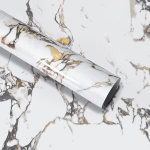 White Gold Marble Granite Contact Paper peel and stick kitchen for Countertops cabinets Wallpaper 32x591inch largen Waterproof Self adhesive Sticker Vinyl Wrapping Paper TV Wall Counter Top Backsplash