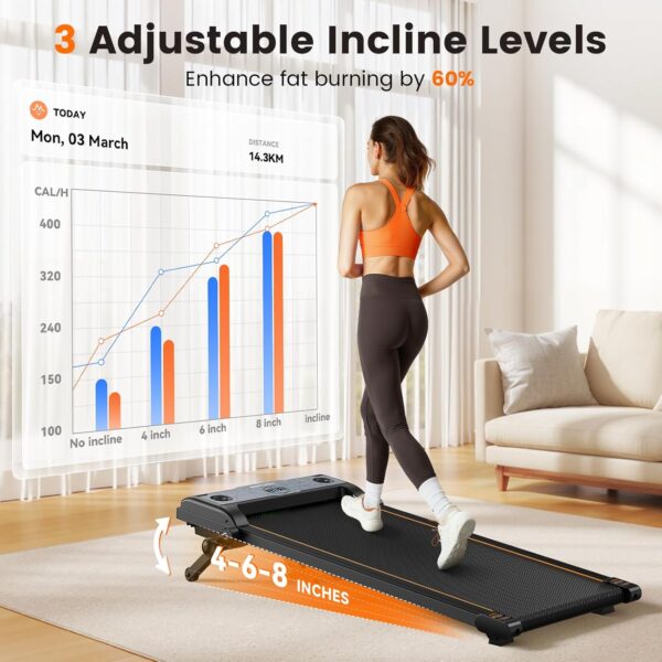 Walking Pad with Incline, 3 in 1 Under Desk Treadmills for Home, 265 Lbs Capacity Portable Walking Treadmill with Remote Control, LED Display, Hidden Safety Switch