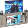 Bestier LED TV Stand for 65/70/75/80 Inch TV, 70 inch Gaming Entertainment Center with Adjustable Glass Shelves & Storage Cabinet for PS5, Xbox, Modern TV Console Table for Living Room, Grey Wash