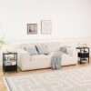Yoobure Side Table with Storage, LED Night Stand with Charging Station, End Tables Living Room, Nightstand for Bedroom with Adjustable Fabric Drawer, 3-Tier Wood Bedside Table, Black