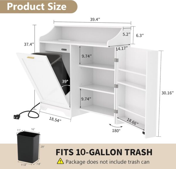 VECELO Tilt Out Trash Can Cabinet, Kitchen Trash Bin with Adjustable Shelves and Charging Station, Pet Proof Recycling Cabinet with Deodorizing, Ultimate Storage Solutions, White