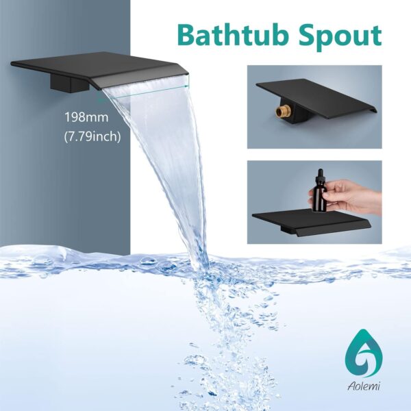 Aolemi Wall Mount Bathtub Faucet Bath Tub Faucet Set Waterfall Tub Filler with Handheld Sprayer Single Handle Solid Brass Rough-in Valve,with Bevel Angle Spout,Matte Black