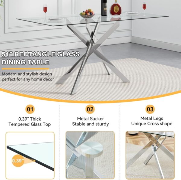 Modern 5 Piece Dining Table Set for 4, Silver Glass Table and Black Velvet Chairs