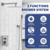 BWE Shower System Brushed Nickel 10 Inch Square Bathroom Luxury Rain Mixer Shower Combo Set Shower Kit Wall Mounted Rainfall Head Shower Faucet Rough-in Valve Body and Trim Included