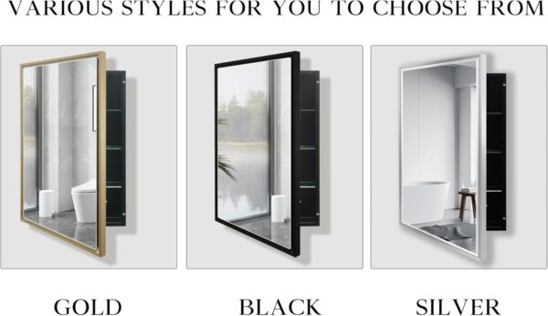 Modern Medicine Cabinet Mirror Storage for Bathroom Bedroom Surface/Recessed Mount with 3 Shelves (16"x26", Brushed Silver)
