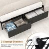 LED Queen Bed Frame with Storage and Headboard, USB & AC Outlet Charging Station, Queen Size Platform Bed with RGB LED Lights, Upholstered Fabirc Headboard, No Box Spring Needed, Grey