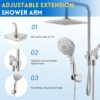 8" Dual Shower Head Combo, High Pressure Rainfall Shower Head with Handheld, 6 Spray Settings Angle Adjustable Handheld Shower Head with Pause, Height Adjustable, Chrome Silver