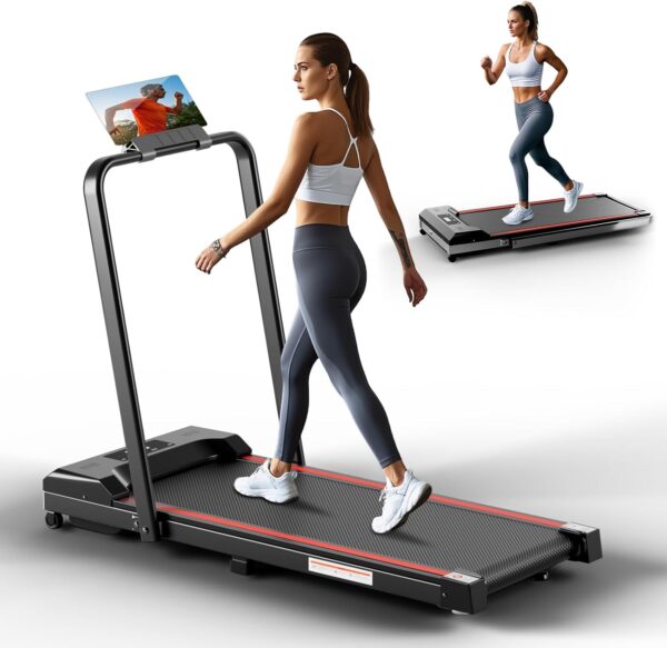 Walking Pad with Handle Bar, KEY2FUN Treadmills for Home/Office, 3.0HP Under Desk Walking Treadmill, 300 LBS Capacity Folding Treadmill with Remote Control & LED Display