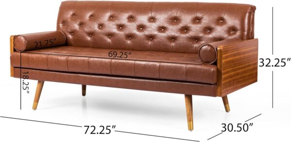 KEIKI 72" Sofa Couch with Wood Frame,Button-Tufted Fabric,Iconic Splayed Legs,Mid Century Modern Design