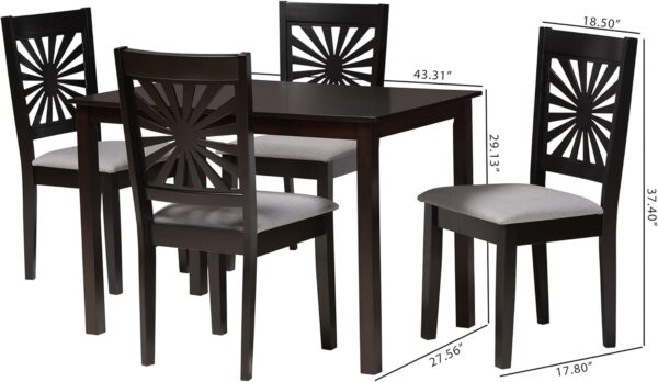 Baxton Studio Olympia Dining Set, 5-Piece, Grey/Espresso Brown