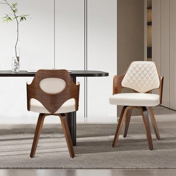 AQG Dining Chairs Set of 2, Swivel Chairs with Walnut Craftsmanship, Upholstered Faux Leather, Mid Century Modern Dining Chairs for Kitchen/Living Room (Beige,Pu)