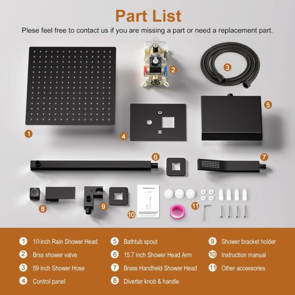 10 Inch Shower System with Tub Spout, 3 Function Matte Black Bathtub Shower Faucet Set, Wall Mounted Bathroom High Pressure Rain Shower Head with Handheld Sprayer Rough in Valve Body and Trim