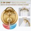 713cZmWjKL._AC_SL1500_.jpg Shower System Faucet Set With Handheld Shower Bathroom Wall Mount Rough-in Valve and Water Supply Hose Included, Brushed Gold
