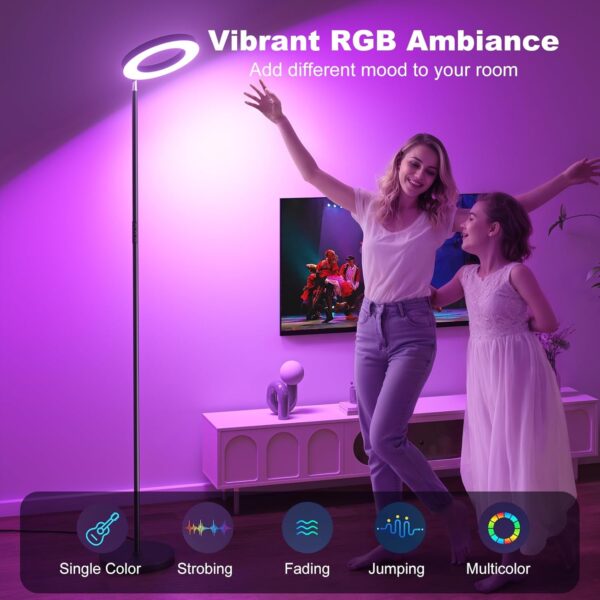 32W RGB Floor Lamp, Bright LED Standing Lamp with Remote, Stepless Dimmable, Modern Color Changing Torchiere Tall Lamps for Living Room Bedroom Office Gaming Party