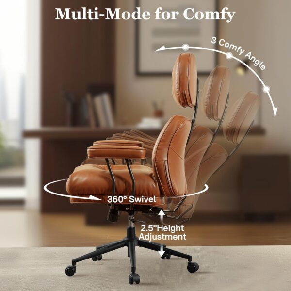 Mid Century Modren Big and Tall Office Chair,Large Ergonomic Executive Chair for Heavy Duty People, Computer Desk Task Chair with Wheels, Faux Lether Fabric Wide Chair for Home Sturdy,Brown(PU)