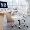 Homall Office Chair High Back Computer Desk Chair, PU Leather Adjustable Height Modern Executive Swivel Task with Padded Armrests and Lumbar Support (White)