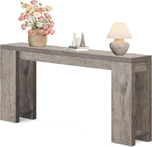 LITTLE TREE 70.9-Inch Long Entryway Table, Farmhouse Sofa Console Table for Living Room, Entryway, Hallway, Grey