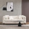 Morden Fort Button Tufted Faux Leather Modern Luxury Couch, 3 Seater Sofa with Deep Seats Couches for Living Room, Office, Apartment, White