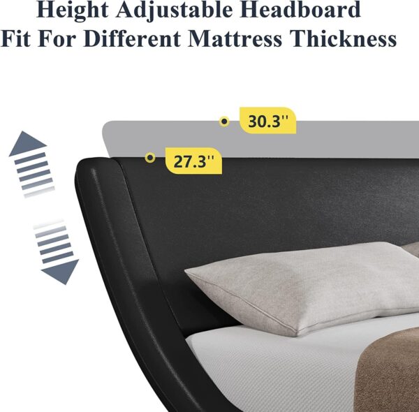 Allewie Queen Size Bed Frame with Ergonomic & Adjustable Headboard, Low Profile Modern Upholstered Platform Sleigh Design - Easy Assembly, No Box Spring Required, Black