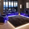 A Ainehome Power Recliner Set, Leather Sectional Sofa Set for Living Room, Home Theater, with LED Lights, Cup Holder, Hide-Away Storage(B-Black,3pcs Sofa Set)