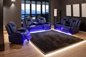 A Ainehome Power Recliner Set, Leather Sectional Sofa Set for Living Room, Home Theater, with LED Lights, Cup Holder, Hide-Away Storage(B-Black,3pcs Sofa Set)