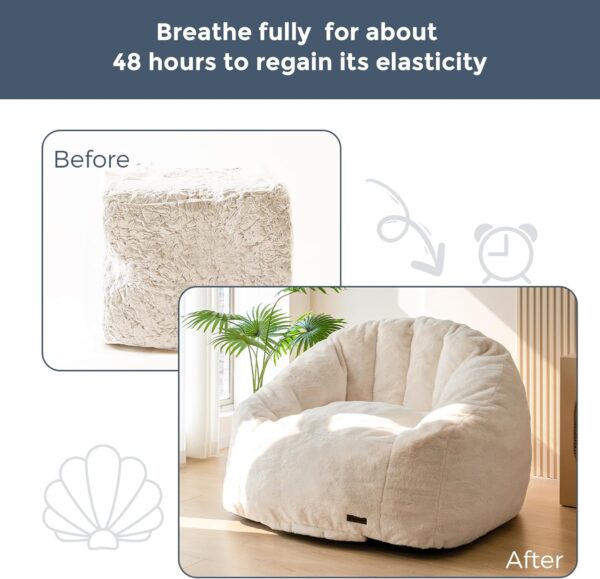 MAXYOYO Giant Bean Bag Chair, Oversized Bean Bag Couch for Adults and Kids, Faux Fur Shell-Shaped Large Chair with Filler, Stuffed Big Accent Sofa Lounge Floor Sofa for Gaming, Reading, Beige