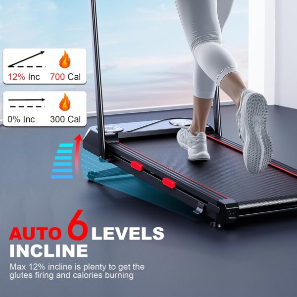 Foldable Treadmill Walking Pad with Auto Incline, 6-Level 12% Portable Under Desk Treadmill for Home Office, 2 in 1 330lbs Capacity Heavy Duty with Handle Bar, 2.5HP Quiet, Upright Space-Saving