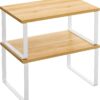 SONGMICS Cabinet Organizer Shelf, Set of 2 Kitchen Counter Shelves, Kitchen Storage, Spice Rack, Stackable, Expandable, Metal and Engineered Wood, Cloud White and Natural Beige UKCS02NW