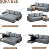 Upholstered Sleeper Sofa, L Shaped Sectional Couch with Reversible Storage, Convertible Corner Lounge Couches w/Pull Out Sofabed for Living Room, Apartment,Light Grey