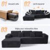 Claiks 110" Cloud Sectional Couch with Chaise Lounge, Modern Modular L-Shape Corduroy Couch Deep Seat, Upholstered Couches for Living Room Bedroom, No Assembly Required, Black Left Facing Chaise