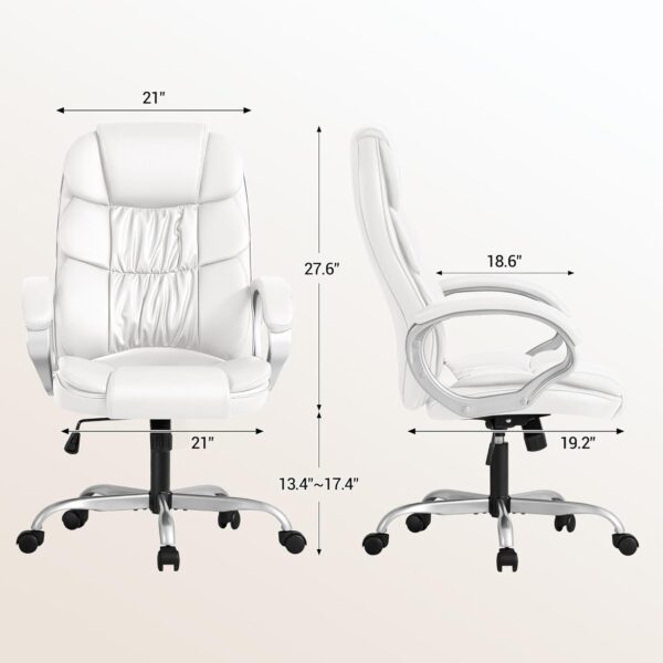 Homall Office Chair High Back Computer Desk Chair, PU Leather Adjustable Height Modern Executive Swivel Task with Padded Armrests and Lumbar Support (White)