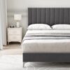 IDEALHOUSE Queen Size Bed Frame with Adjustable Headboard, Velvet Upholstered Platform Bed Frame with Strong Wooden Slats, Non-Slip and Noise-Free, No Box Spring Needed, Easy Assembly, Grey