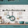 OROPY 38 inch Pot Bar Rack Wall Mounted Detachable Pans Hanging Rail Kitchen Lids Utensils Hanger with 14 S Hooks Black