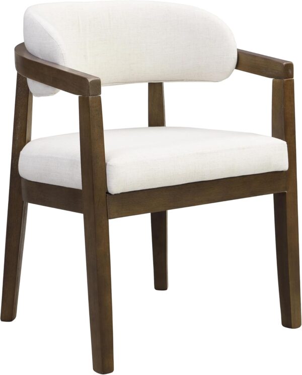 Christopher Knight Home Set of 2 Lanford Fabric Upholstered Dining Chairs, Curved Backrest Kitchen Side Chair, Soft Padded Seat&Back Cushion, Solid Wood Armchair, Ergonomic Extra Seat, Beige+Walnut
